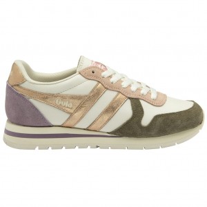 Gola Classics Daytona Quadrant Sneakers Branco Caqui Rosa Douradas Portugal | RDQE57283