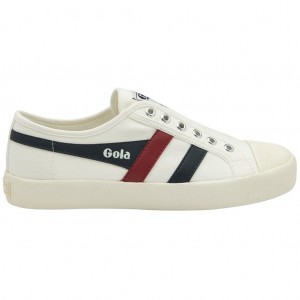 Gola Vegan Classics Coaster Slip Shoes Branco Azul Marinho Vermelhas Portugal | TSDC97265