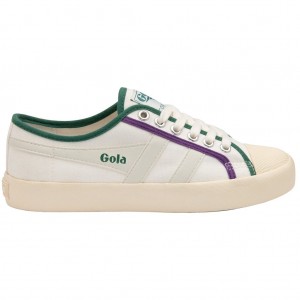 Gola Vegan Classics Coaster Smash Shoes Branco Verdes Escuro Roxo Portugal | OCWJ75610