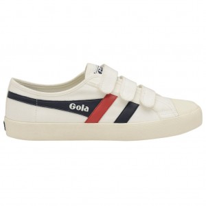 Gola Vegan Classics Coaster Strap Sneakers Branco Azul Marinho Vermelhas Portugal | SLZY23658