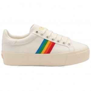 Gola Vegan Classics Orchid Platform Rainbow Shoes Branco Portugal | EIBO14678