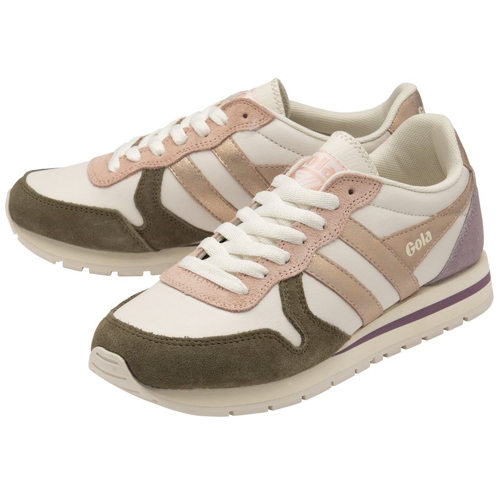 Gola Classics Daytona Quadrant Sneakers Branco Caqui Rosa Douradas Portugal | RDQE57283