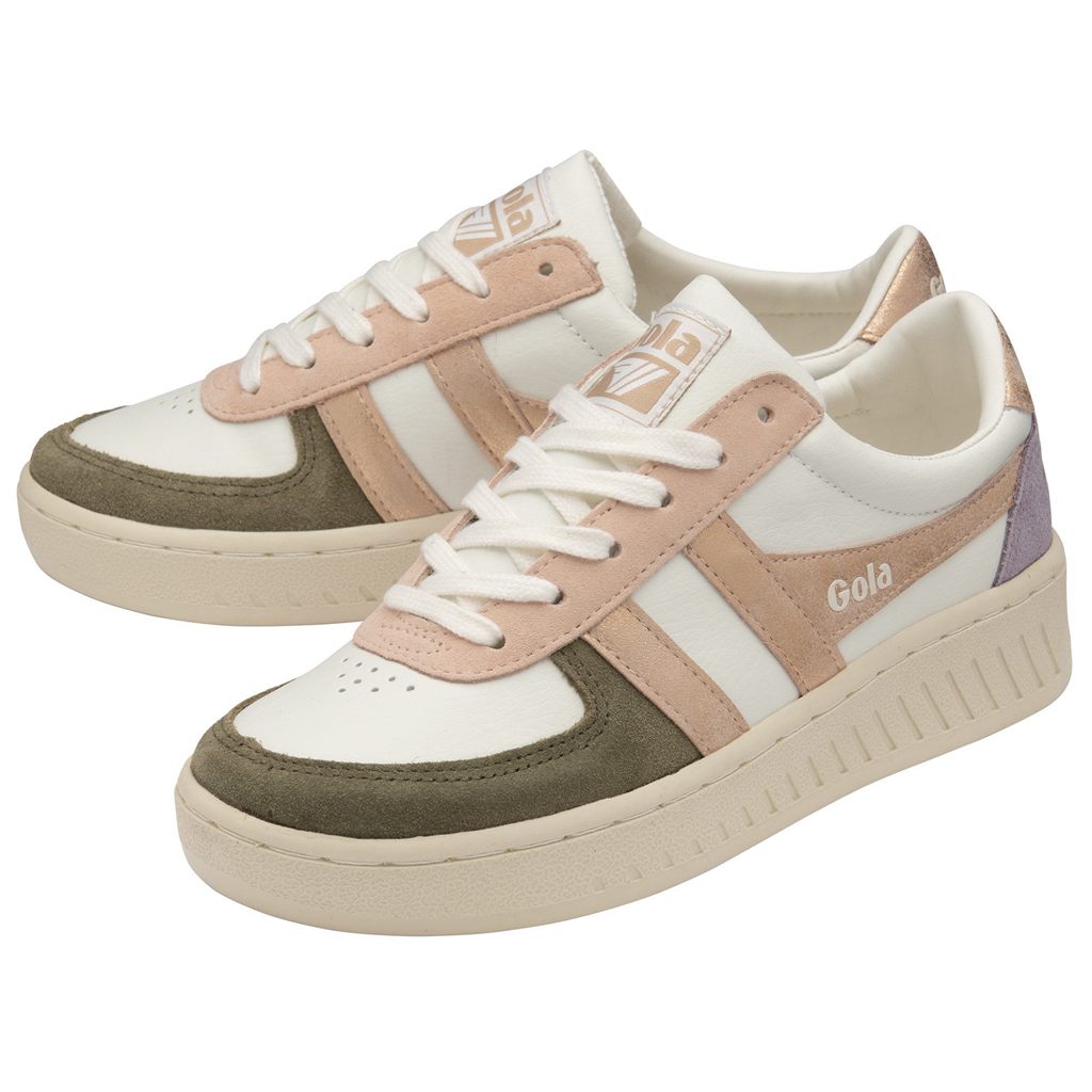 Gola Classics Grandslam Quadrant Sneakers Branco Caqui Rosa Douradas Portugal | VHQN40516