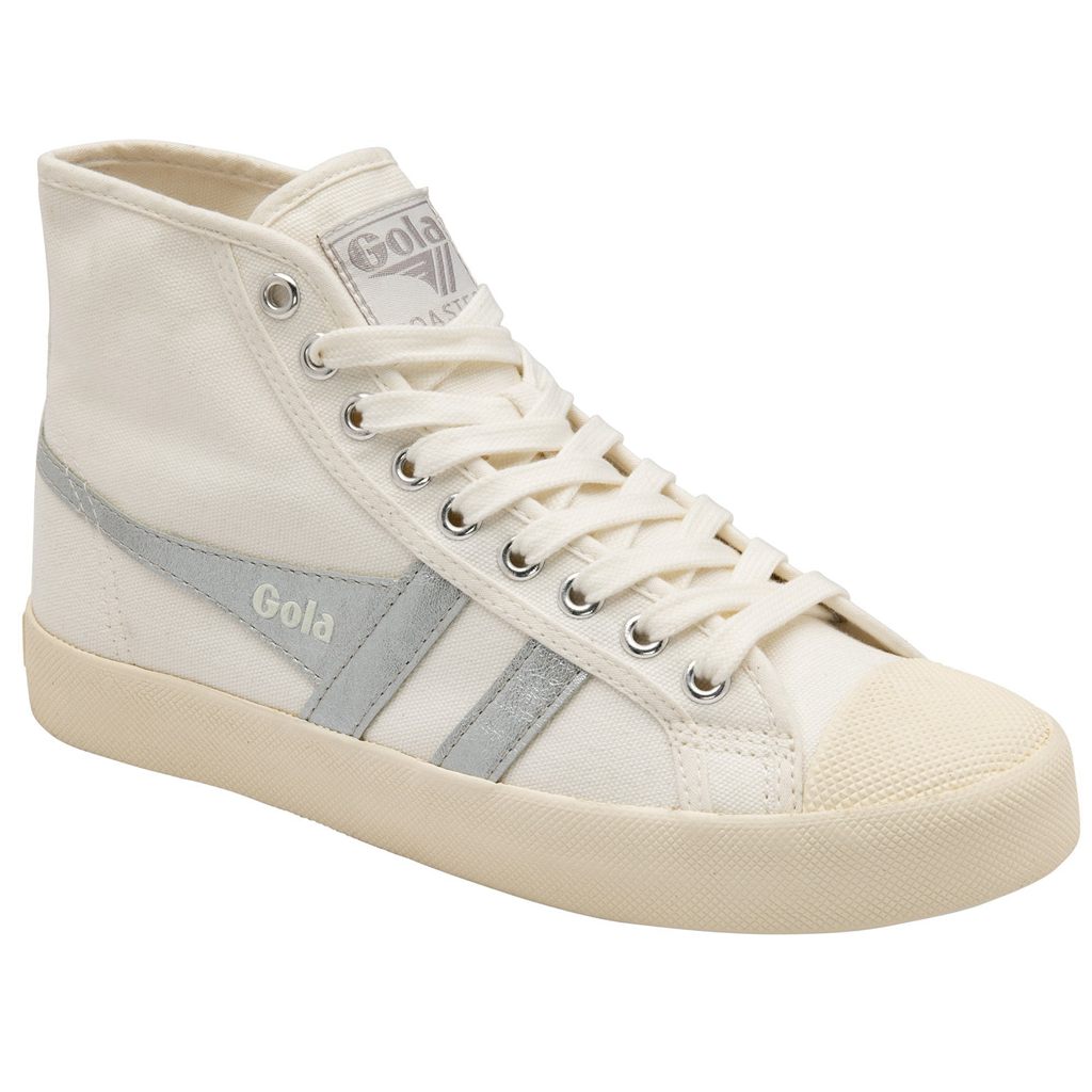 Gola Vegan Classics Coaster Flame High Sneakers Branco Prateadas Portugal | QEXG26489