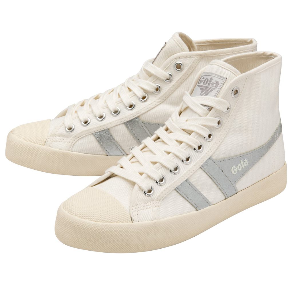 Gola Vegan Classics Coaster Flame High Sneakers Branco Prateadas Portugal | QEXG26489